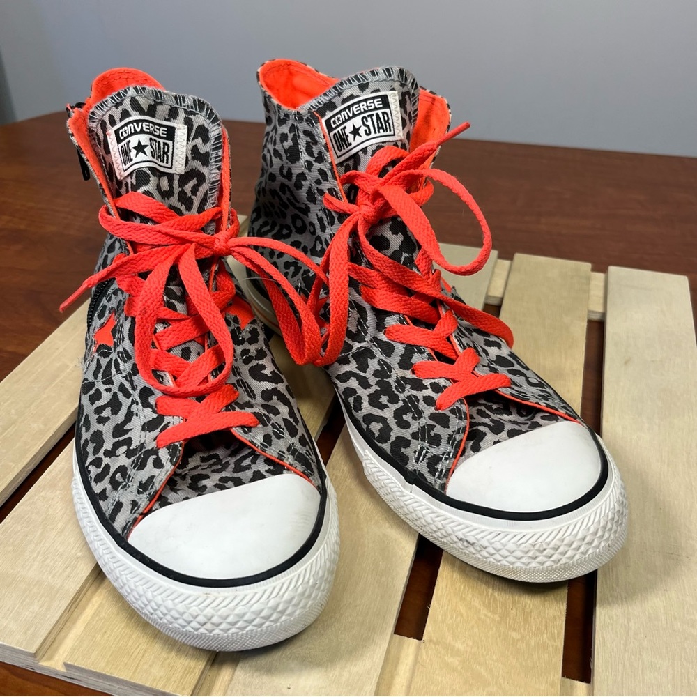 Converse Leopard Print High Tops - Orange and Gray - Picture 3 of 11
